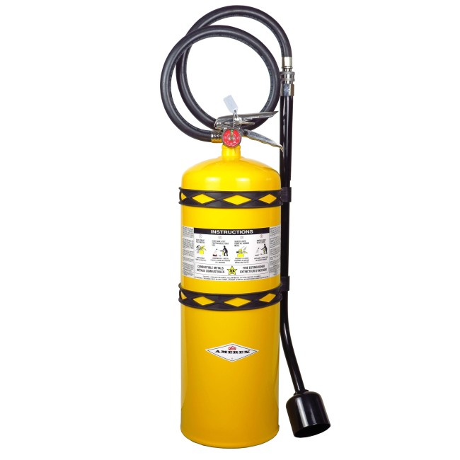 Amerex portable fire extinguisher with sodium chloride, 30 lbs, type D (sodium, potassium or magnesium fires), with wall hook