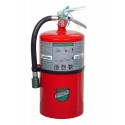 Portable fire extinguisher with Halotron I, 15.5 lbs, class ABC, ULC 2-A:10B:C, with wall hook.