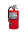 Portable fire extinguisher with Halotron I, 15.5 lbs, class ABC, ULC 2-A:10B:C, with wall hook.