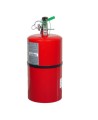 Portable fire extinguisher with Halotron I, 15.5 lbs, class ABC, ULC 2-A:10B:C, with wall hook.