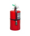 Portable fire extinguisher with Halotron I, 15.5 lbs, class ABC, ULC 2-A:10B:C, with wall hook.