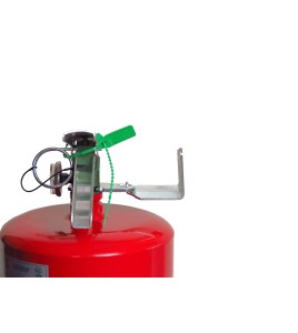 Portable fire extinguisher with Halotron I, 15.5 lbs, class ABC, ULC 2-A:10B:C, with wall hook.