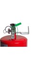 Portable fire extinguisher with Halotron I, 15.5 lbs, class ABC, ULC 2-A:10B:C, with wall hook.