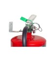 Portable fire extinguisher with Halotron I, 15.5 lbs, class ABC, ULC 2-A:10B:C, with wall hook.