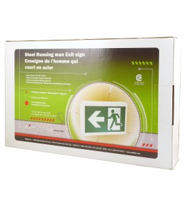 Green Running Man LED emergency exit sign, steel casing, with back-up battery