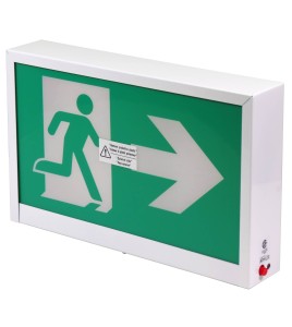 Green Running Man LED emergency exit sign, steel casing, with back-up battery