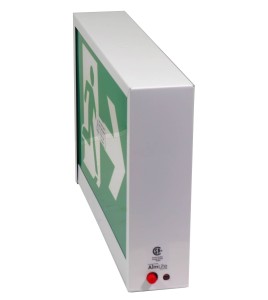 Green Running Man LED emergency exit sign, steel casing, with back-up battery