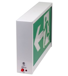 Green Running Man LED emergency exit sign, steel casing, with back-up battery