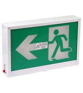 Green Running Man LED emergency exit sign, steel casing, with back-up battery