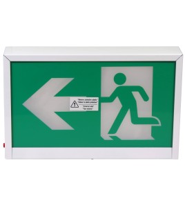 Green Running Man LED emergency exit sign, steel casing, with back-up battery