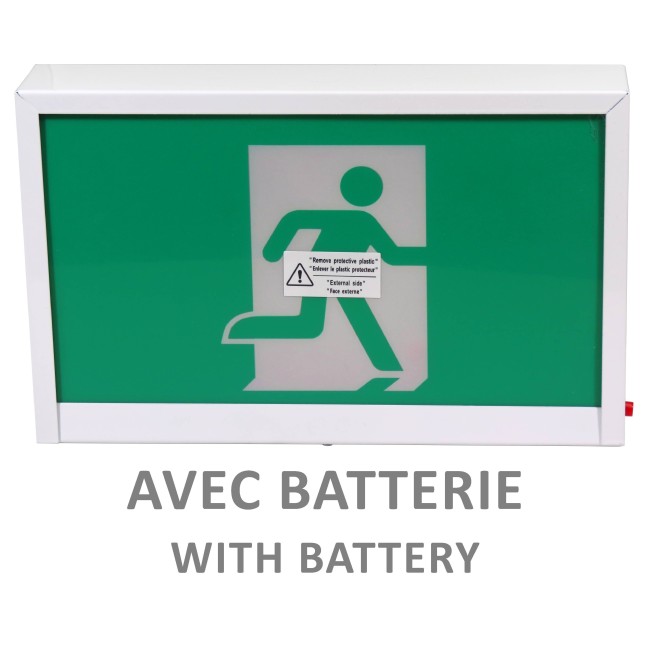 Green Running Man LED emergency exit sign, steel casing, with back-up battery