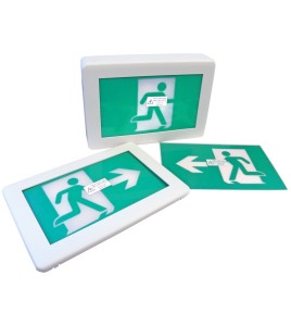 Green Running Man LED emergency exit sign, thermoplastic casing, with back-up battery