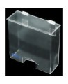 Clear acrylic hairnet dispenser with flat hinged lid and rectangular bottom opening, for wall mounting or table mounting.