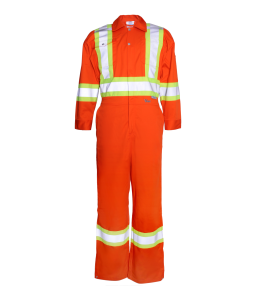 Orange coveralls with reflective band