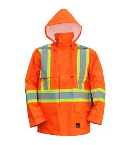 Viking Hi-Viz orange Open Road® 150D polyester raincoat with silver stripes, CSA Z96-09, Class 2, Level 2 compliant (S to 5XL)