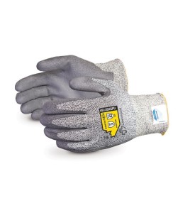 Superior Touch gray Dyneema cut-resistant gloves with PU coating, ASTM/ANSI puncture resistant level 3 & cut resistant level A2.