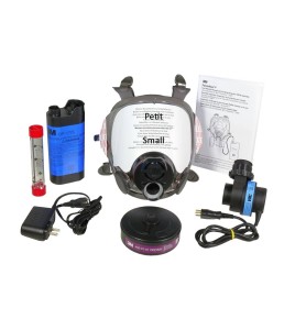 3M complete Powerflow face-mounted powered air purifying respirator assembly. Ideal for abatement and decontamination. Small.