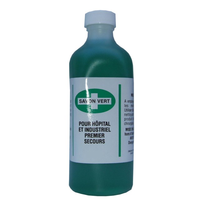 Savon liquide vert désinfectant, 500 ml.