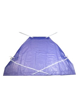 Economical blue PVC apron, 35 inches X 45 inches, 5 mils thick. Sold by dozen.