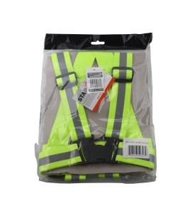 Economical hi-viz traffic sash, fluorescent yellow with retroreflective stripes, one size.