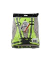 Economical hi-viz traffic sash, fluorescent yellow with retroreflective stripes, one size.