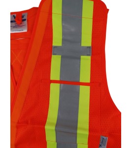 High-visibility orange safety vest, 4 sizes, CSA Z96-15 class 2 level 2, 4 pockets.