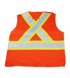 High-visibility orange safety vest, 4 sizes, CSA Z96-15 class 2 level 2, 4 pockets.