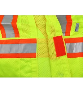 High-visibility yellow safety vest, 4 sizes, CSA Z96-15 class 2 level 2, 4 pockets.