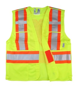 High-visibility yellow safety vest, 4 sizes, CSA Z96-15 class 2 level 2, 4 pockets.