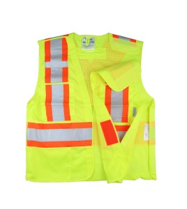 High-visibility yellow safety vest, 4 sizes, CSA Z96-15 class 2 level 2, 4 pockets.