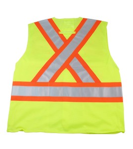 High-visibility yellow safety vest, 4 sizes, CSA Z96-15 class 2 level 2, 4 pockets.