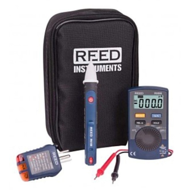 Combo household electrical test kit with 3 instruments and carrying case.