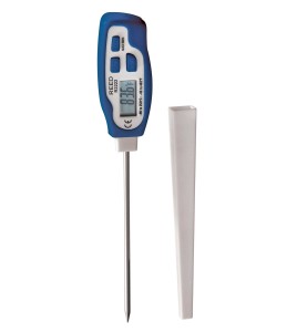 Stainless steel digital stem thermometer with LCD display, temperature range -40°C to 250°C (-40°F to 482°F).