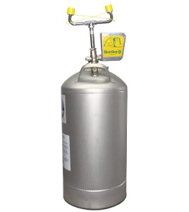 Portable eyewash station with 10 gallon (37.9 L) pressurized tank, certified ANSI Z358.1-2009.