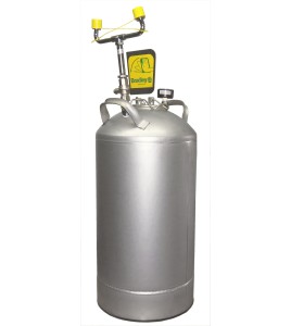 Portable eyewash station with 10 gallon (37.9 L) pressurized tank, certified ANSI Z358.1-2009.