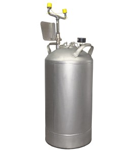 Portable eyewash station with 10 gallon (37.9 L) pressurized tank, certified ANSI Z358.1-2009.