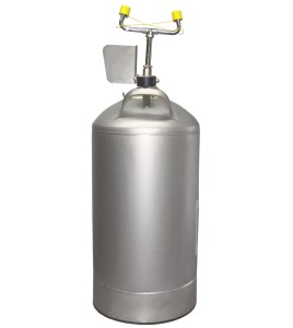 Portable eyewash station with 10 gallon (37.9 L) pressurized tank, certified ANSI Z358.1-2009.