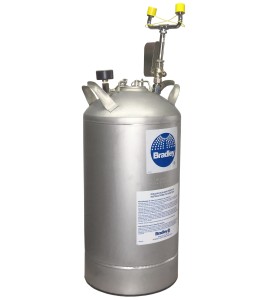 Portable eyewash station with 10 gallon (37.9 L) pressurized tank, certified ANSI Z358.1-2009.