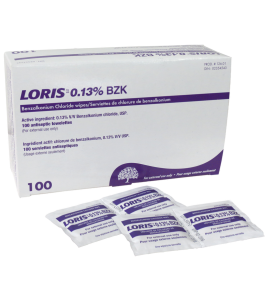 Benzalkonium chloride antiseptic pads, 100/box.