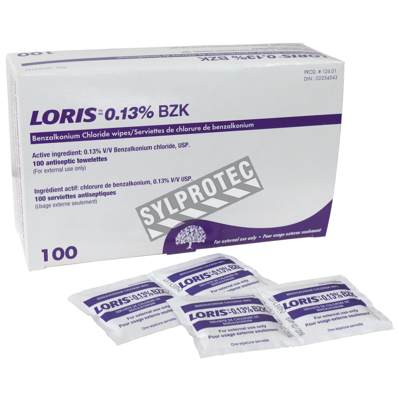 Benzalkonium chloride 0,13%, antiseptic pads, 100/box.