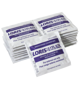 Benzalkonium chloride antiseptic pads, 100/box.