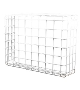 Wire mesh protective cage guard for emergency lights and other exposed equipment.