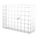 Wire mesh protective cage guard for emergency lights and other exposed equipment.