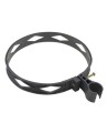 Heavy-duty black plastic extinguisher strap with hose clip, for 20 lbs carbon dioxide (CO2) fire extinguishers.