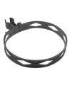 Heavy-duty black plastic extinguisher strap with hose clip, for 20 lbs carbon dioxide (CO2) fire extinguishers.