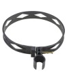 Heavy-duty black plastic extinguisher strap with hose clip, for 20 lbs carbon dioxide (CO2) fire extinguishers.