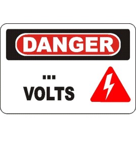 French OSHA “Danger… Volts” sign to be customized: various sizes, materials, languages & optional features