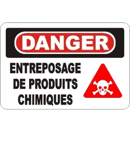 Affiche OSHA «Danger Entreposage de produits chimiques» en français: langues, options, formats & matériaux variés