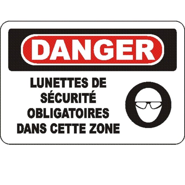 Affiche OSHA «Danger Lunettes de sécurité obligatoires dans cette zone»: langues, options, formats & matériaux variés