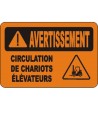 Affiche OSHA «Avertissement Circulation de chariots élévateurs» en français: langues, options, formats & matériaux variés